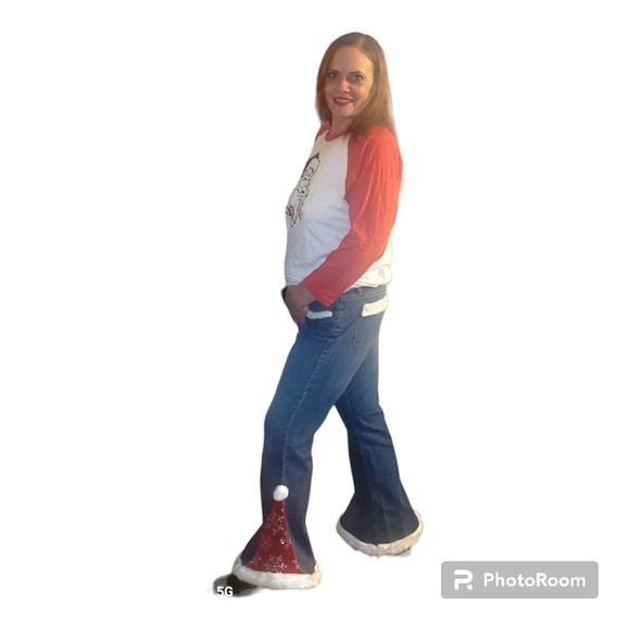 Christmas Santa Hat Pants Jeans Upcycled one of a kind handmade - Picture 7 of 12